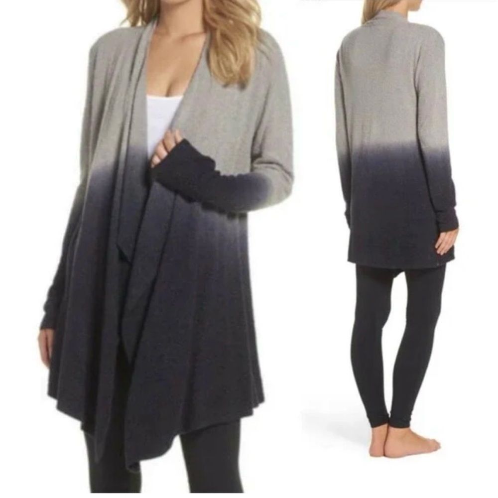 Barefoot Dreams Bamboo Chic Lite Calypso Ombre Cardigan Pewter Grey Navy